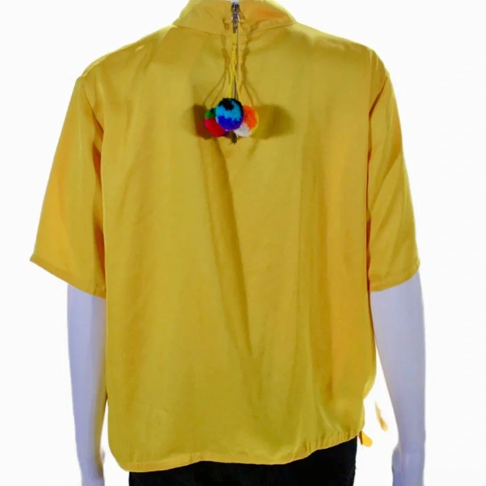 Mira Mikati Sunny Yellow Short Sleeve Top Pom Pom Accents Size 6 - Picture 5 of 10